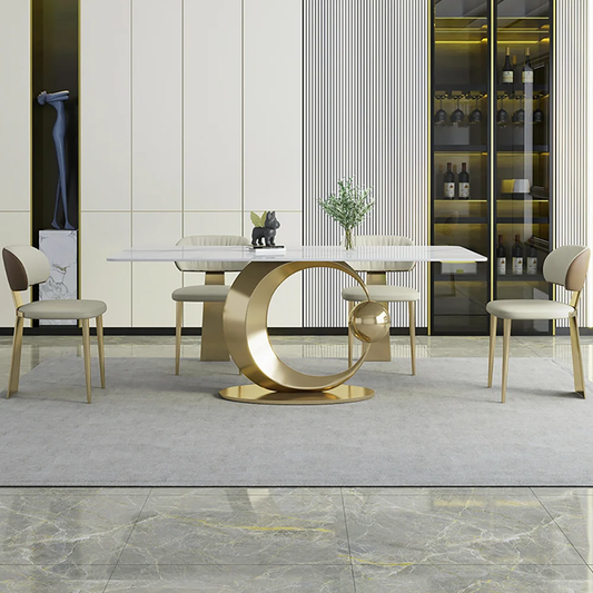 Modanio Modern Half Moon Style Rectangle Marble Dining Table With Italian Marble Top
