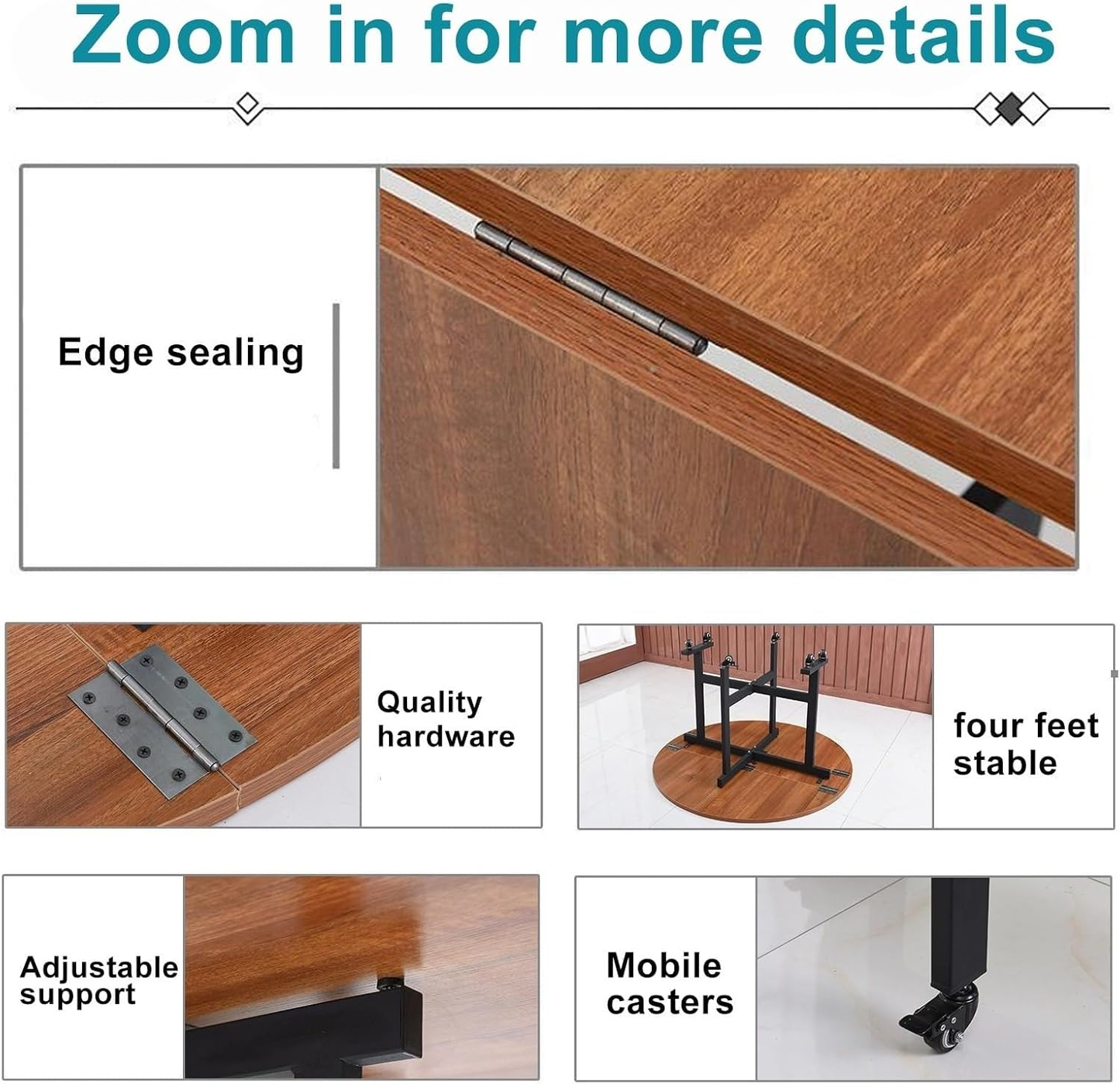 Modanio Folding Dining Table | Portable Mobile Folding Dining Table with 6 Wheels