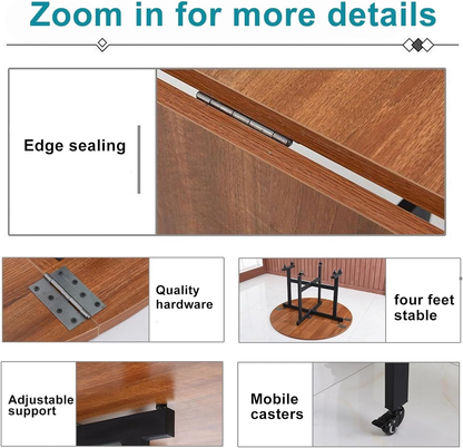 Modanio Folding Dining Table | Portable Mobile Folding Dining Table with 6 Wheels