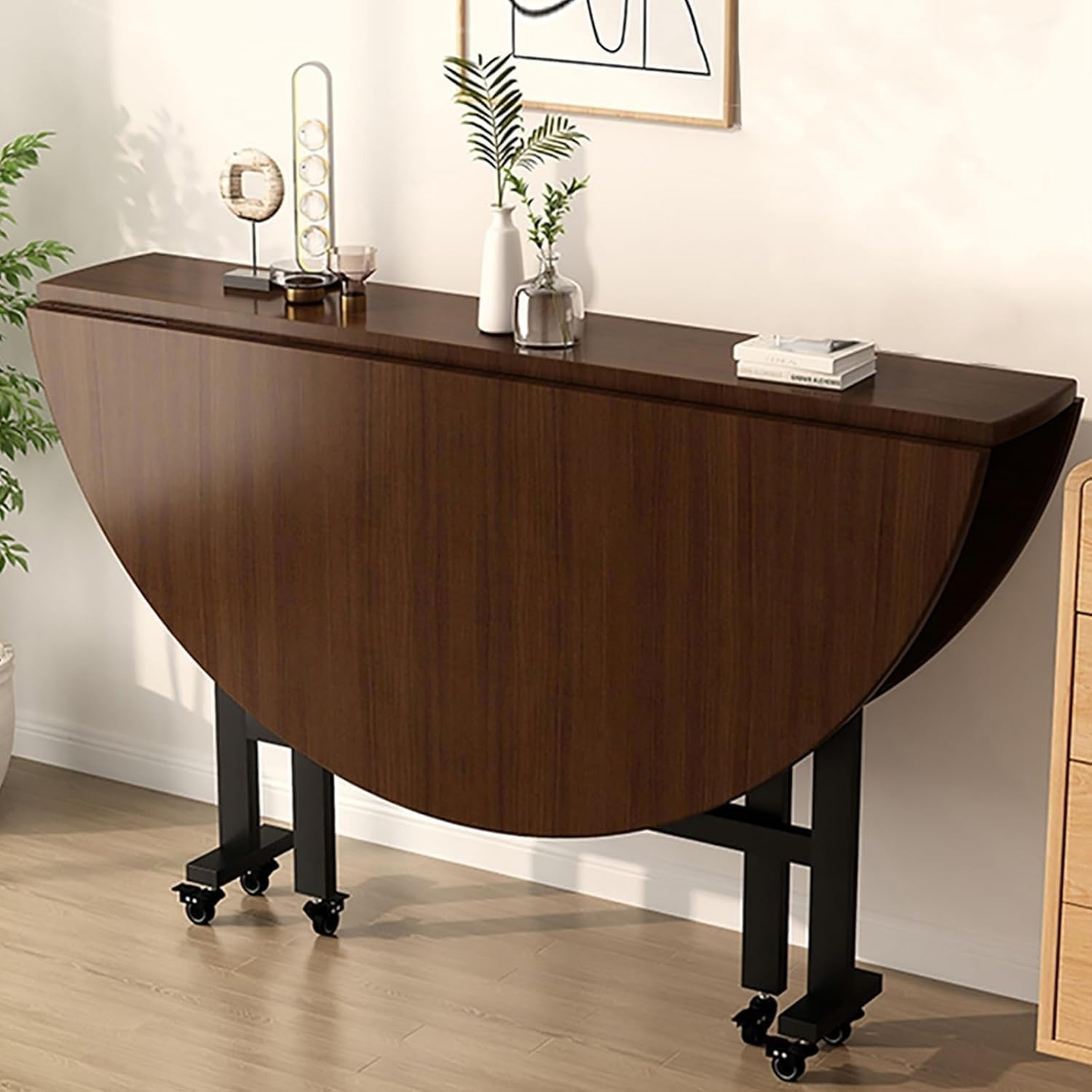 Modanio Folding Dining Table | Portable Mobile Folding Dining Table with 6 Wheels