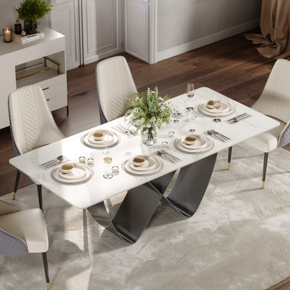 Modanio Infinity Dining Table with Nano Marble Top & 6 Chairs | PVD Finish