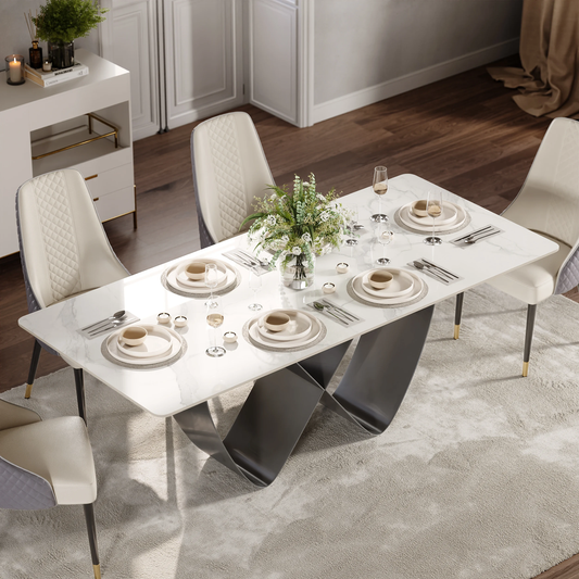 Modanio Infinity Dining Table with Nano Marble Top & 6 Chairs | PVD Finish