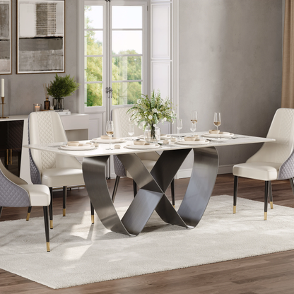 Modanio Infinity Dining Table with Nano Marble Top & 6 Chairs | PVD Finish