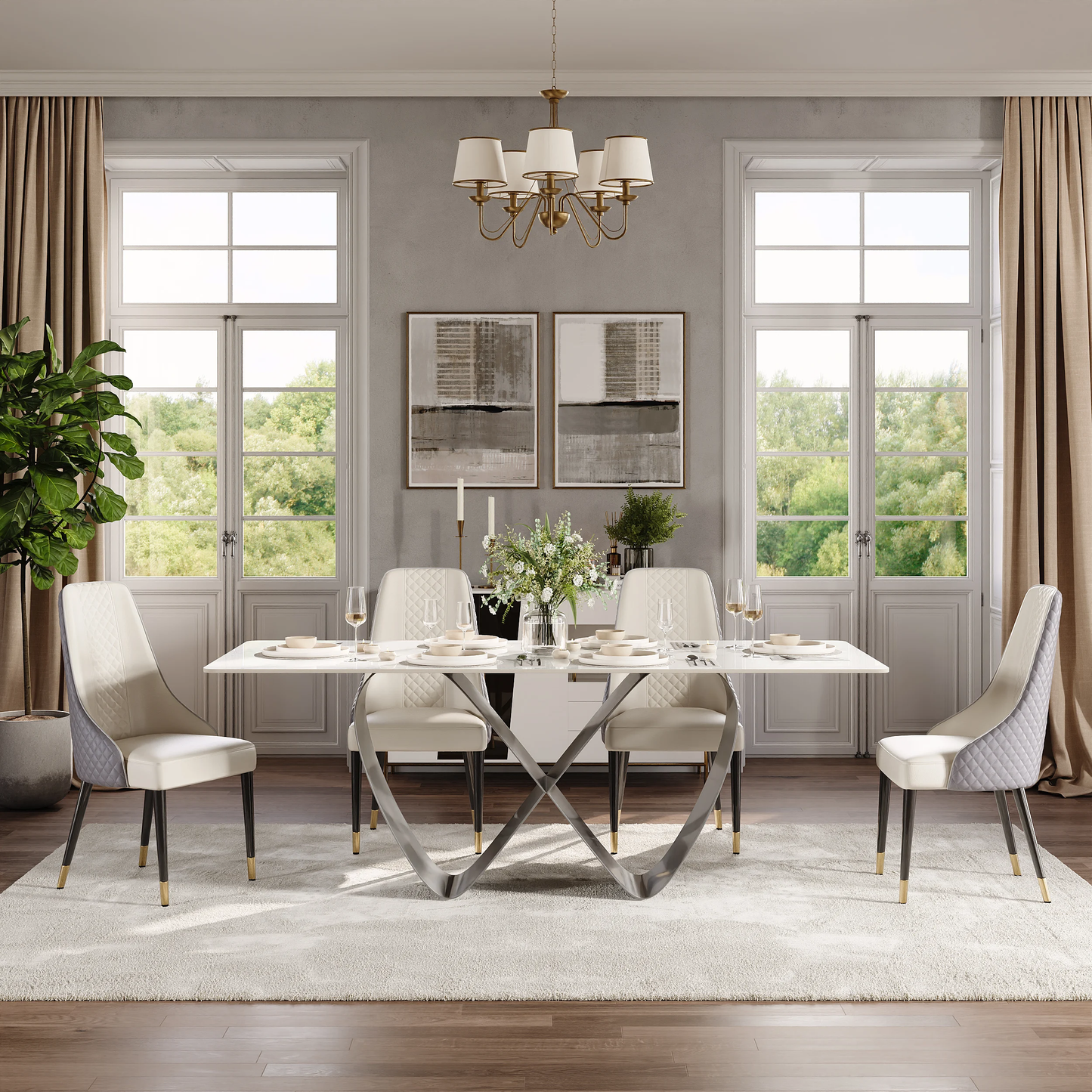 Modanio Infinity Dining Table with Nano Marble Top & 6 Chairs | PVD Finish
