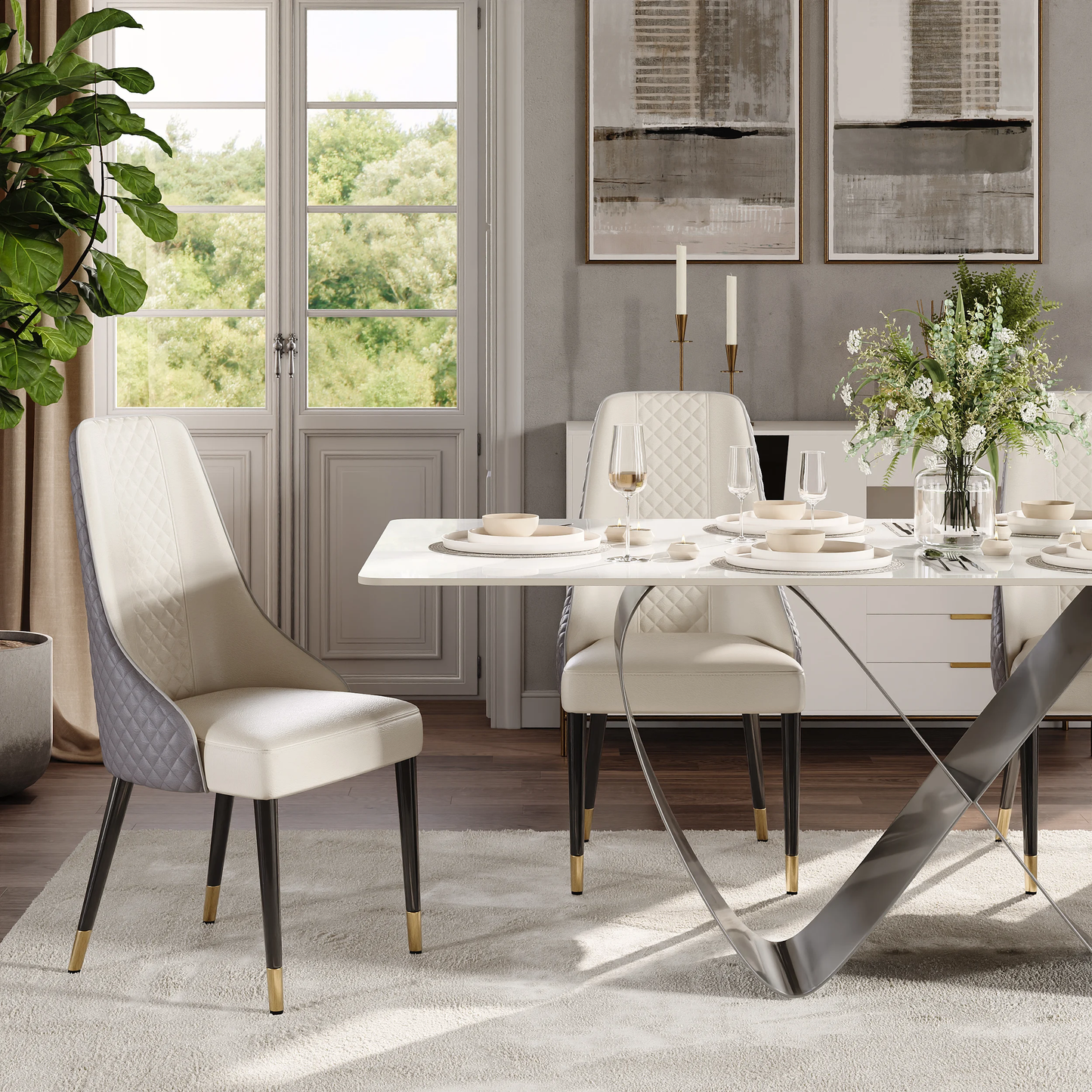 Modanio Infinity Dining Table with Nano Marble Top & 6 Chairs | PVD Finish