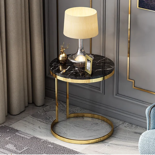 Modanio Side Table with Round Marble Top And Stainless Frame, Bedside Table for Bedroom and End Table For Living Room