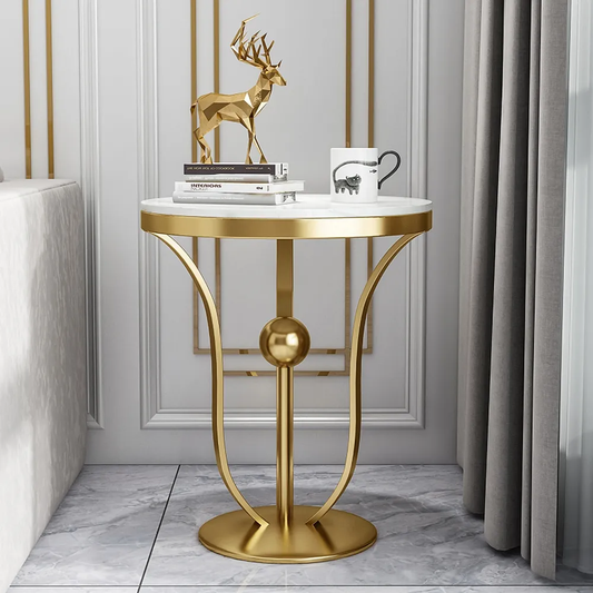 Modanio Gold Round End Table Modern Side Table with Stream-Lined Stainless Steel Pedestal