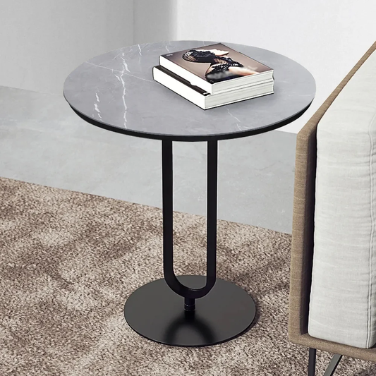 Modanio Modern Oval End Table with  Round Marble Top (16"Dia x 22"H)