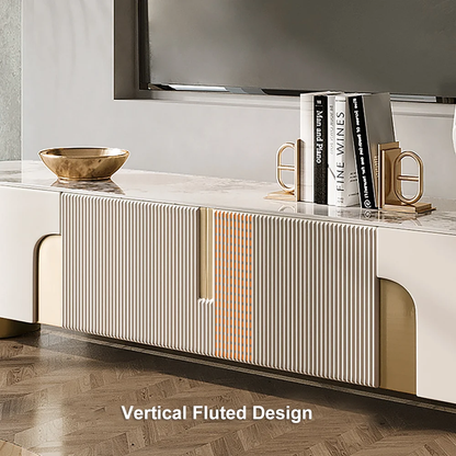 Modanio Marble Top Beige & Gold TV Stand with 4 Door Media Console for Living Room