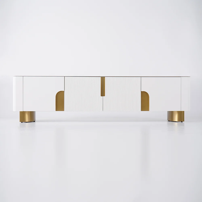 Modanio Marble Top Beige & Gold TV Stand with 4 Door Media Console for Living Room