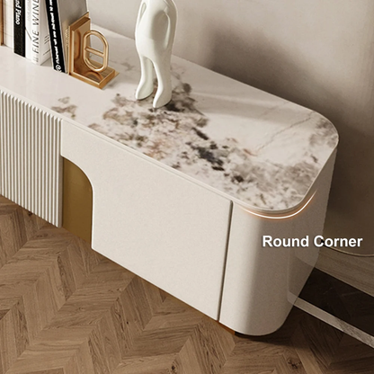 Modanio Marble Top Beige & Gold TV Stand with 4 Door Media Console for Living Room