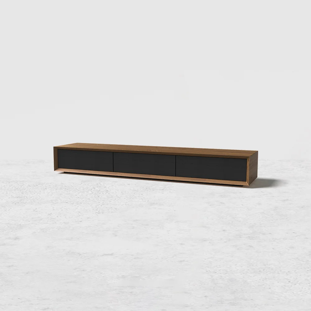 Modanio Modern Walnut TV Console Rectangle Media Stand Walnut TV Console with 3 Drawers