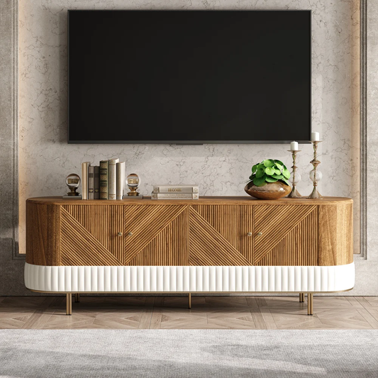Modanio Wovent Mid-Century Modern Walnut Wood Tall TV Console with Storage