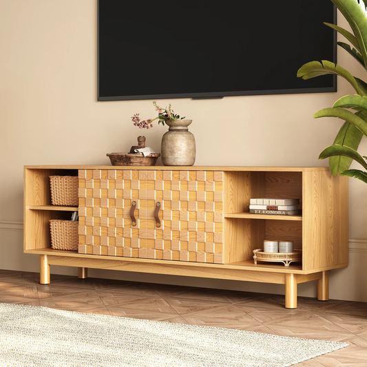 Modanio Natural Wood Mid Century TV Stand with Storage