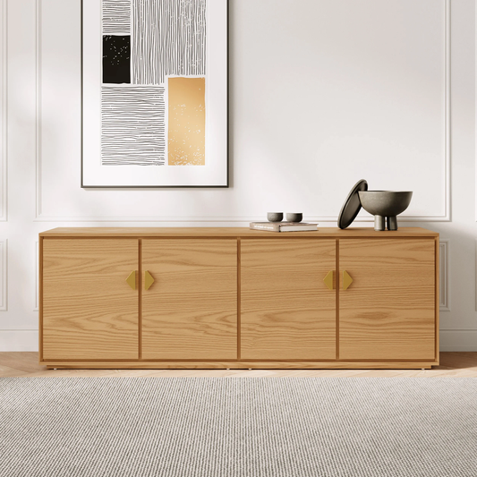 Modanio Natural Wood Tall TV Stand with Storage