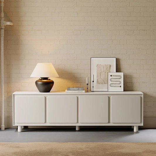 Modanio Modern White Rectangle Tall TV Stand with Storage