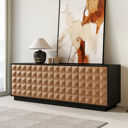 Modanio Modern Black & Natural Geometric Design TV Console with Storage