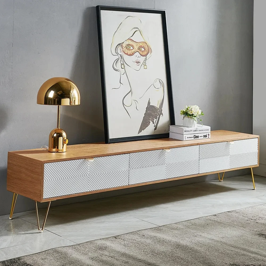 Modanio Modern Nordic Wood TV Console With Fluted Design with 3 Drawers