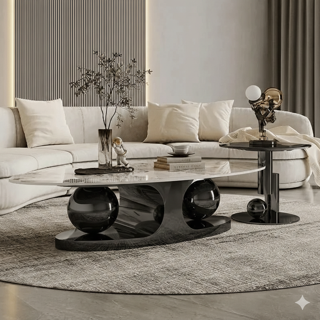 Modanio Celestial Balls Coffee Table With Gold Finish and Marble Top