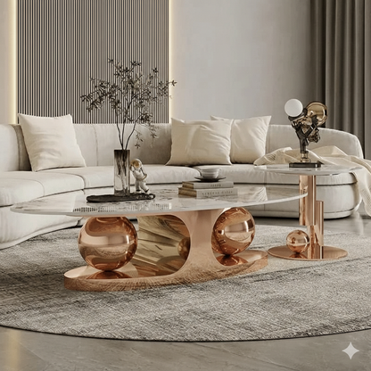 Modanio Celestial Balls Coffee Table With Gold Finish and Marble Top