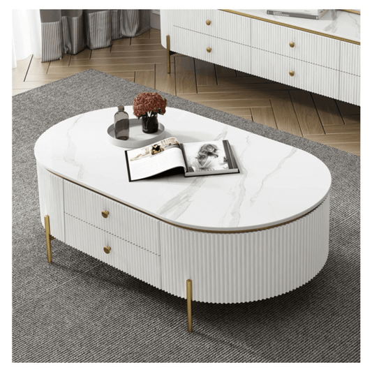White Oval Storage Coffee Table